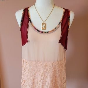 NWOT pink Boho fringe top